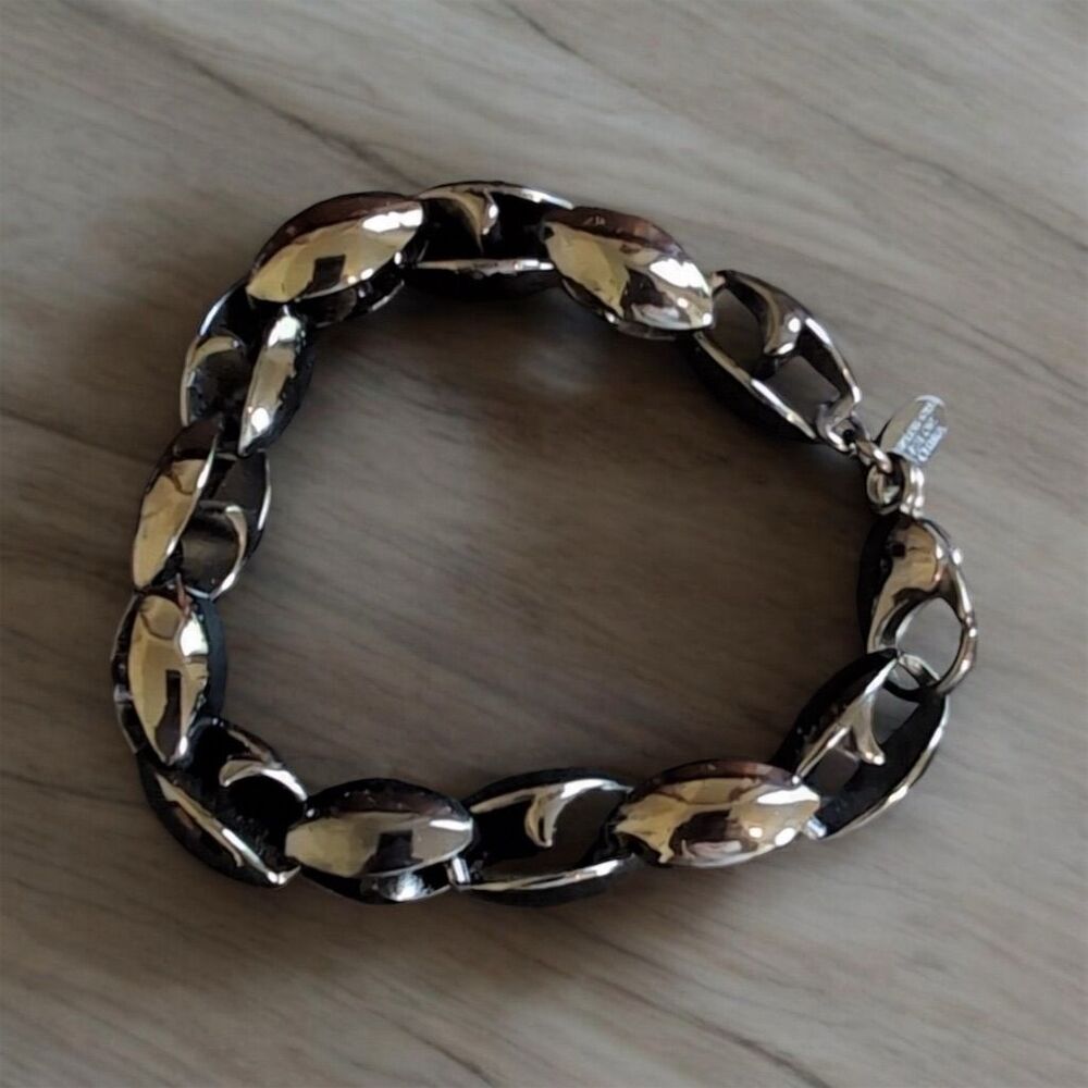 Milor Stainless Steel Black Elipse Link Chain Bracelet 7" Clasp